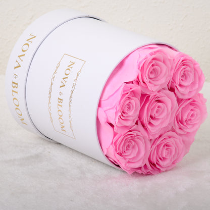 Medium White Round Arrangement - Pink Preserved Roses - Side View 