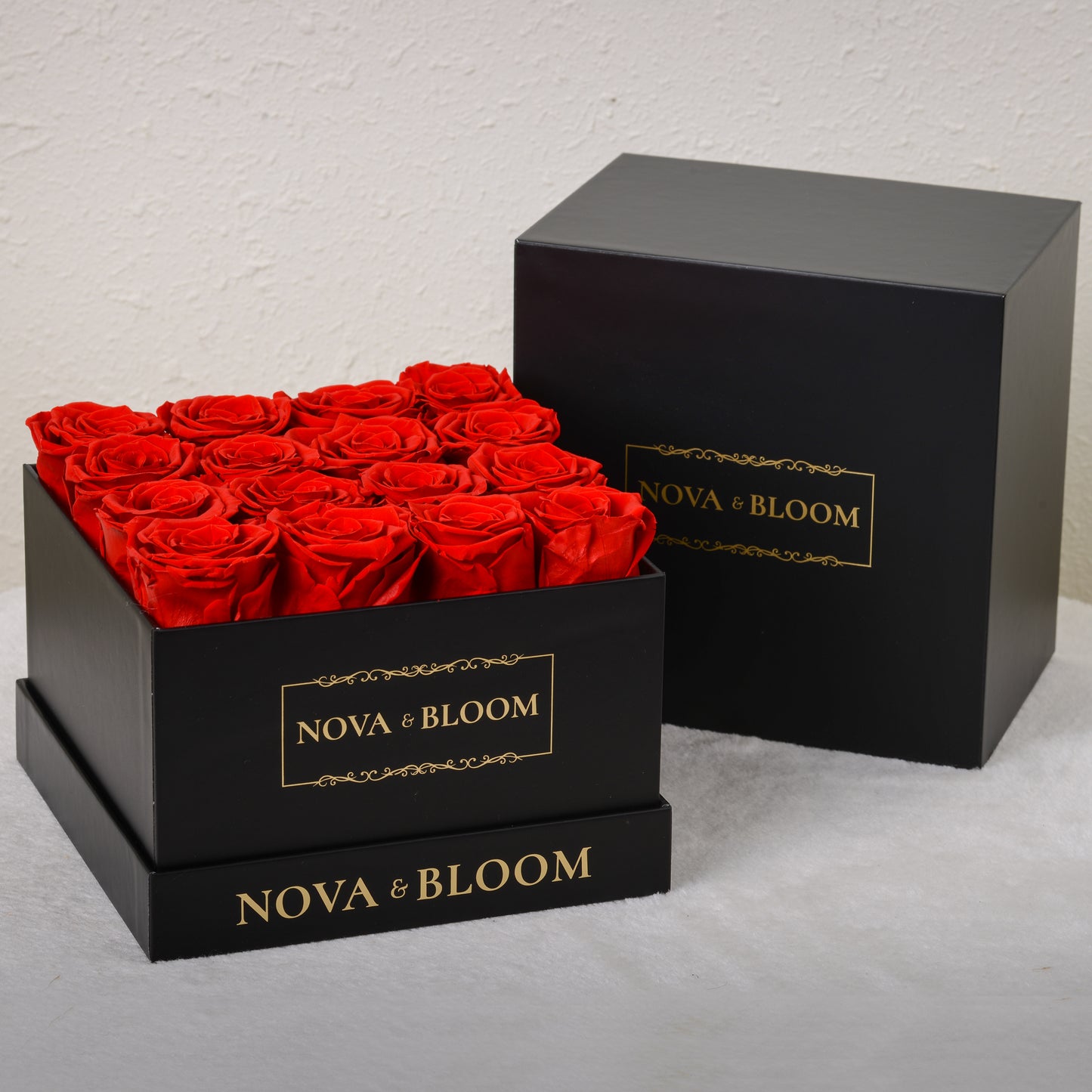 Large Square Arrangement with Red Preserved Roses