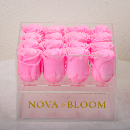 Large Acrylic Jewellery Box With Pink Preserved Roses - Drawer View